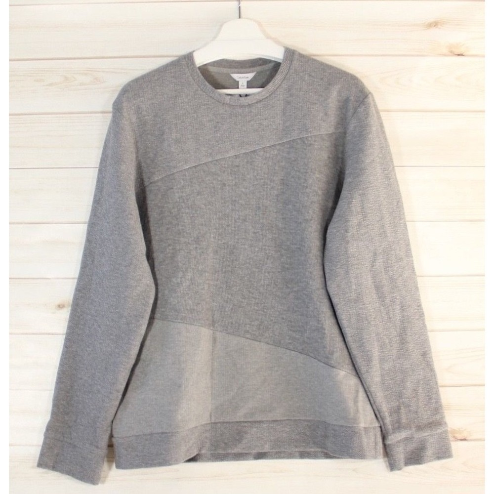 Calvin‎ Klein Mens Pieced Textured Sweatshirt Mix Gray Heather Size M $98